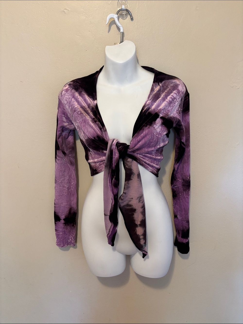 Purple Tie-Front Long Sleeve Blouse